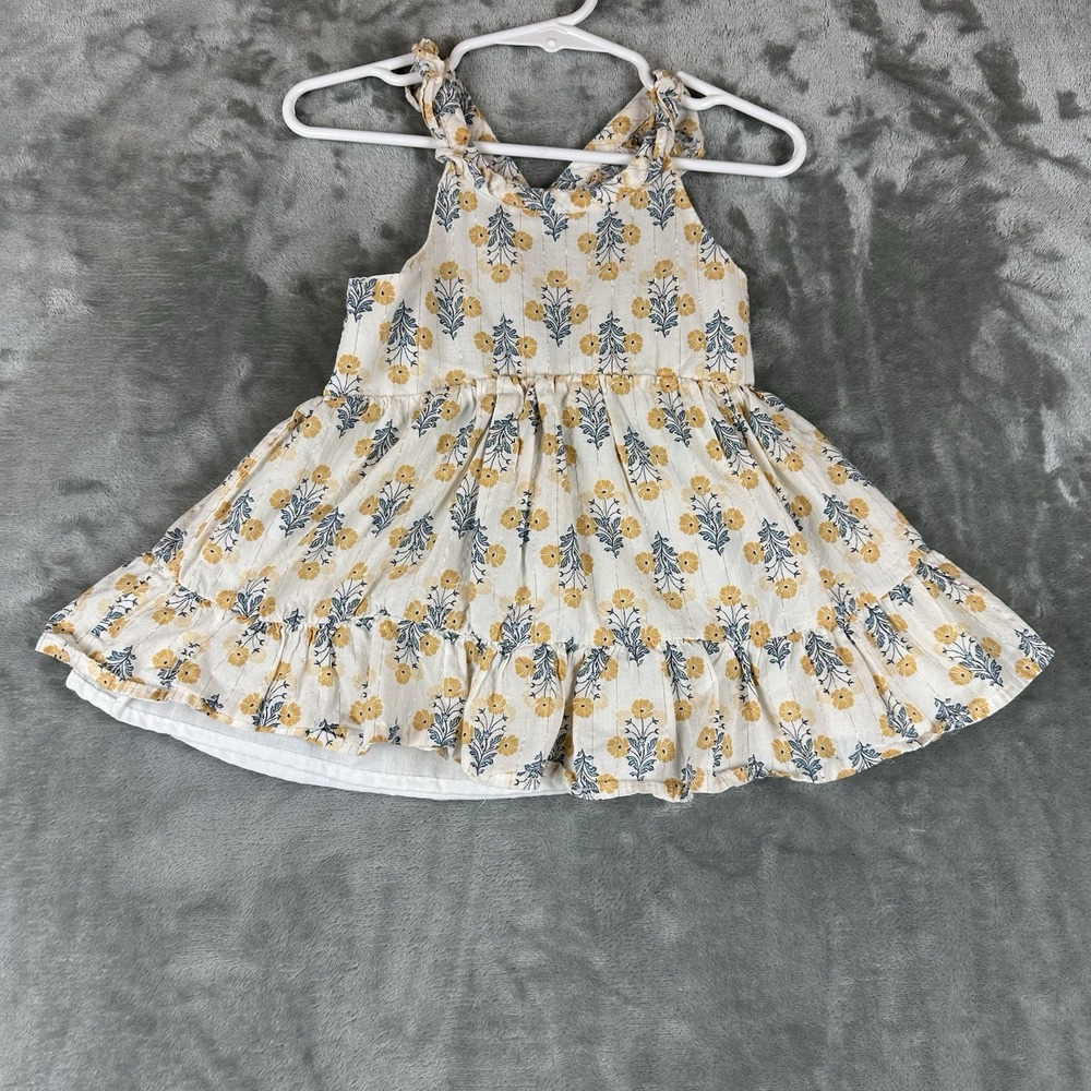 Rachel Zoe Baby Dress Girls 2T White w/ Yellow Blue Gold Floral Ruffle Shoulder